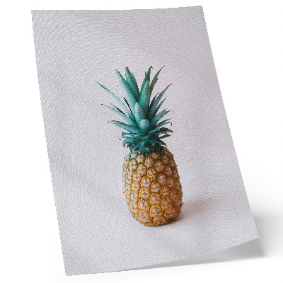Dekorativní plakát Ananas s tyrkysovými listy na bílém pozadí
