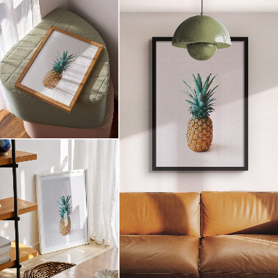 Dekorativní plakát Ananas s tyrkysovými listy na bílém pozadí