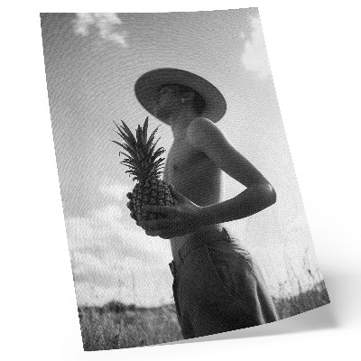 Plakát Monochromatický obrázek klobouk ananasové pole
