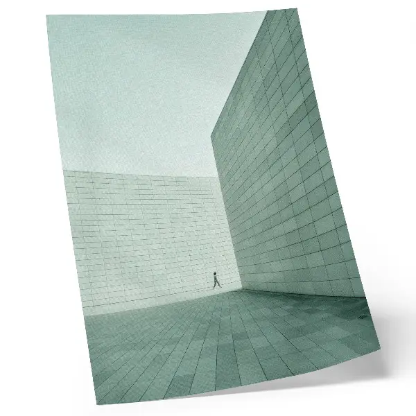 Plakát na zeď s minimalistickým motivem šedých geometrických stěn