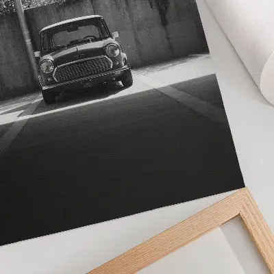 Nástěnný plakát klasické auto v garáži v černobílém provedení