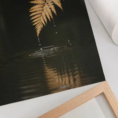 Plakát na zeď kapradina nad vodou s harmonickými kapkami a odrazem
