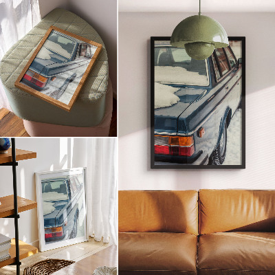 Dekorativní plakát Retro auto v sněhově modrém bílém pozadí