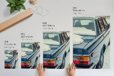 Dekorativní plakát Retro auto v sněhově modrém bílém pozadí