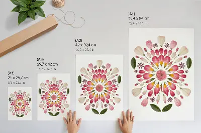 Nástěnný plakát květinová mandala se symetrickým motivem v růžových, krémových a zelených odstínech