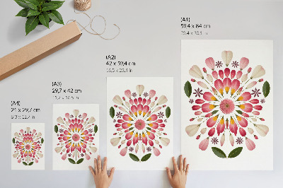 Nástěnný plakát Květinová mandala symetrie růžová krémově zelená