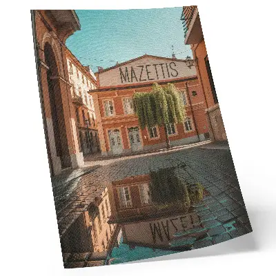 Plakát teplé barvy odrazu městské architektury