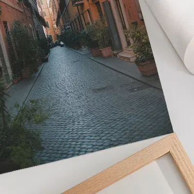 Plakát okouzlující ulice s květináči v teplých barvách