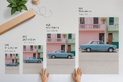 Plakátový obraz Klasické auto pastelové budovy retro kouzlo