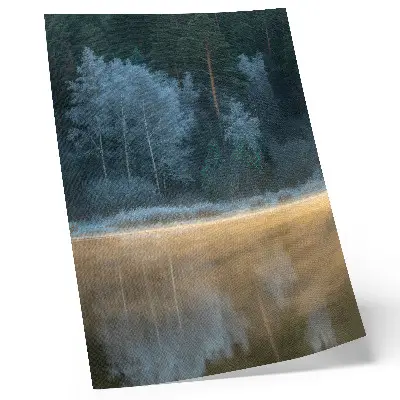 Plakát tichý les nad vodní hladinou s mystickou aurou