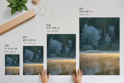 Plakát tichý les nad vodní hladinou s mystickou aurou