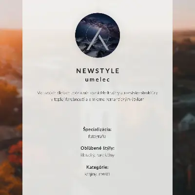 Plakát na zeď podzimní městská krajina se západem slunce a harmonií