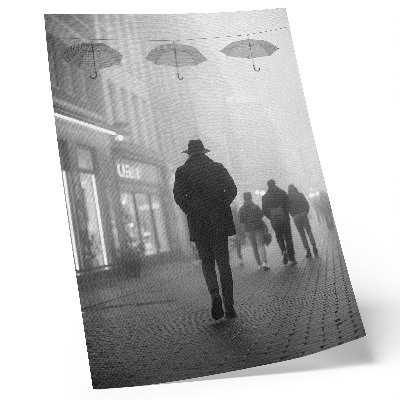 Dekorativní plakát Postava v klobouku, mlha, deštníky, tajemno