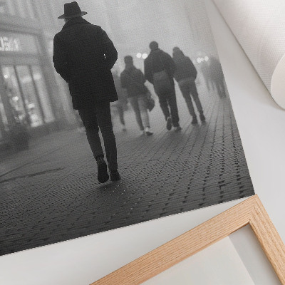 Dekorativní plakát Postava v klobouku, mlha, deštníky, tajemno