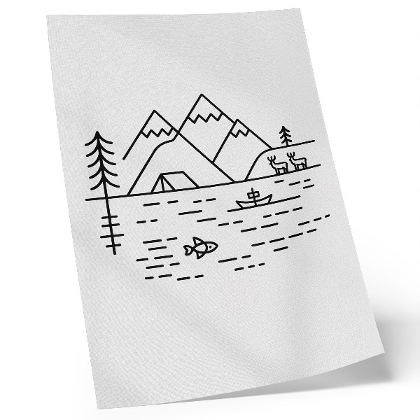 Nástěnný plakát Minimalistická linie hory jezero zvířata