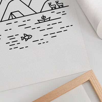 Nástěnný plakát Minimalistická linie hory jezero zvířata