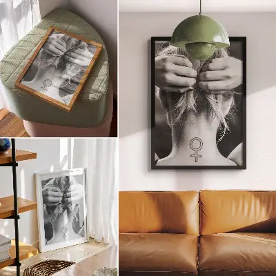 Dekorativní plakát v černobílém minimalistickém stylu se symbolem ženskosti