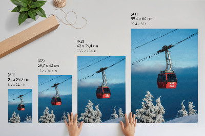 Nástěnný plakát Zimní krajina červená gondola bílé stromy