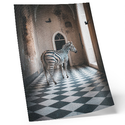 Plakátový obraz Zebra na pozadí architektury s ptáky za letu