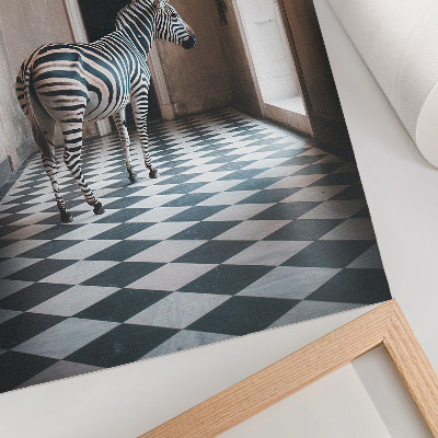 Plakátový obraz Zebra na pozadí architektury s ptáky za letu