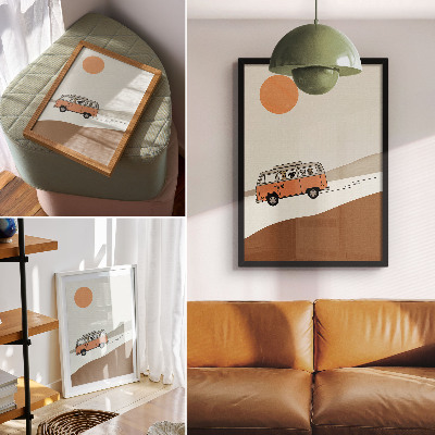 Plakátový obraz Minimalistická dovolená v oranžovém karavanu