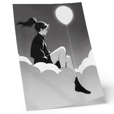 Nástěnný plakát Postava na oblaku s balónem v minimalistickém stylu