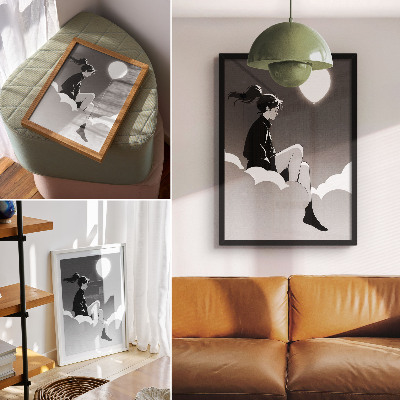 Nástěnný plakát Postava na oblaku s balónem v minimalistickém stylu