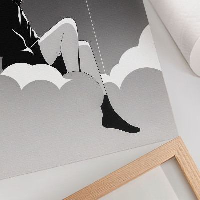 Nástěnný plakát Postava na oblaku s balónem v minimalistickém stylu