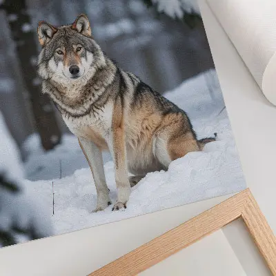 Nástěnný plakát vlk v zimním lese s nádechem tichosti a elegance