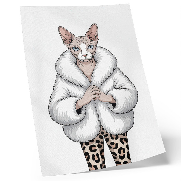 Dekorativní plakát Kočka v kožichu a kalhotách s leopardím potiskem