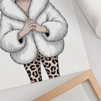 Dekorativní plakát Kočka v kožichu a kalhotách s leopardím potiskem