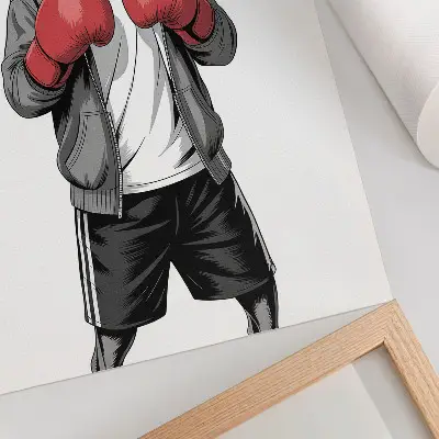 Plakát s motivem boxerských rukavic pro psy plemene boxer ve sportovním stylu
