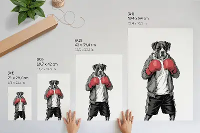 Plakát s motivem boxerských rukavic pro psy plemene boxer ve sportovním stylu