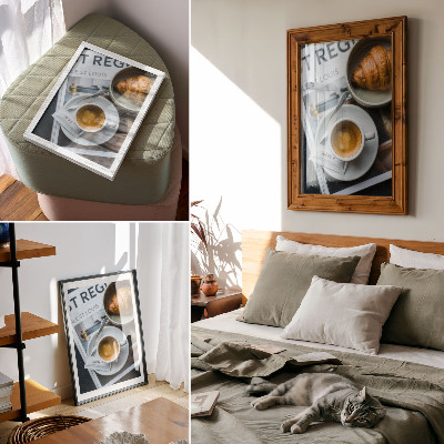 Plakát Černobílé pozadí káva croissant elegance relaxace