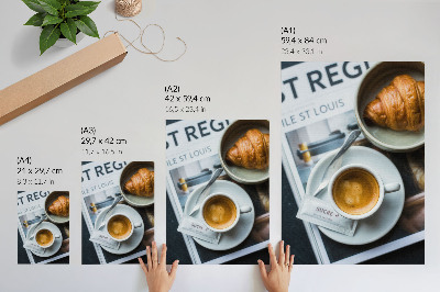 Plakát Černobílé pozadí káva croissant elegance relaxace