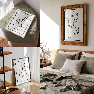 Nástěnný plakát minimalistické černé obrysy obličeje v elegantním stylu