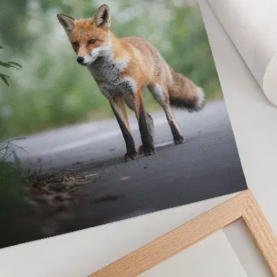 Plakát na zeď liška v minimalistickém stylu v zelené přírodě