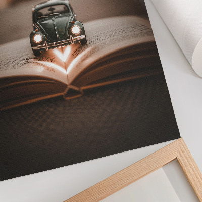 Plakát na zeď Miniaturní auto na knize s magickými světly