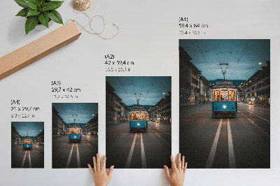 Plakátový obraz Večerní městská tramvajová světla retro energie