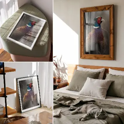 Plakát na zeď barevné bažantí peří v intenzivních barvách míru