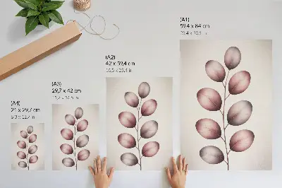 Nástěnný plakát větev s růžovými listy v minimalistickém stylu