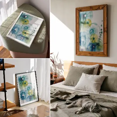 Abstraktní plakát na zeď modré a zelené skvrny v moderním stylu