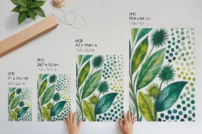 Plakátový obraz zelené listy s tečkami v přírodním boho stylu