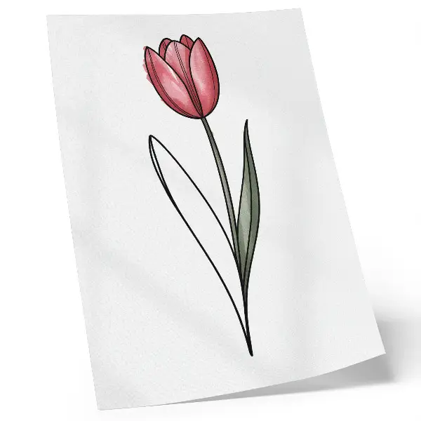 Nástěnný plakát růžový tulipán s jednoduchým obrysem ve světlém odstínu