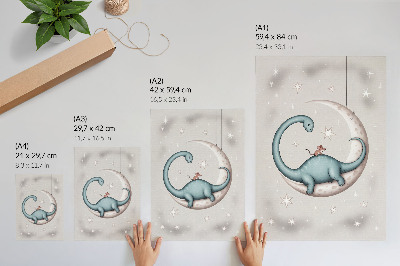 Nástěnný plakát Dinosaurus na Měsíci hvězdy pastelové vesmírné