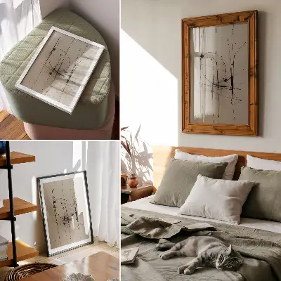 Nástěnný plakát béžové pozadí s minimalistickou černou abstraktní kresbou