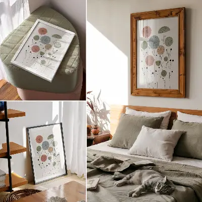 Nástěnný plakát geometrické květiny v pastelových odstínech
