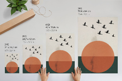 Plakát Ptáci za letu oranžový kruh minimalistický