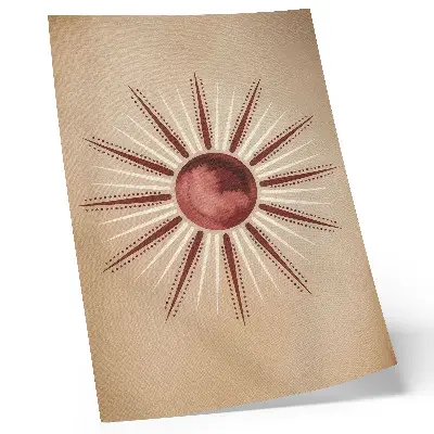 Plakát v boho stylu se zářivým sluncem v teplých tónech