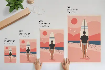 Dekorativní plakát surfařské prkno na pláži s motivem moře, klidu a relaxace